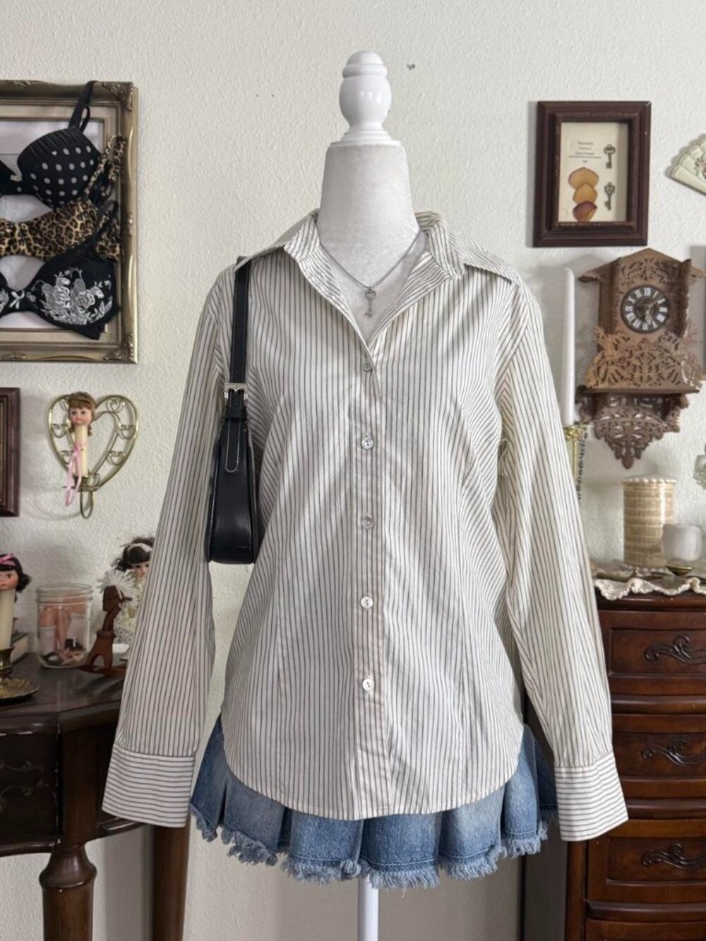 Y2k preppy girly grunge striped button down blouse